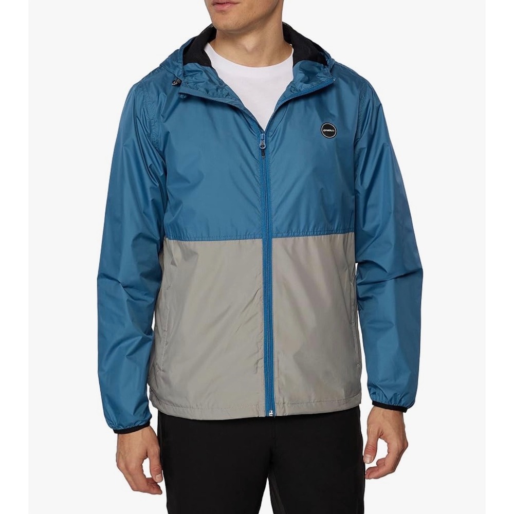 ONeill Mens Nomadic Windbreaker Jacket Blue Grey Mesh Lined XL Hooded Zip Up